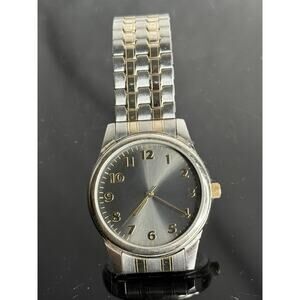 Vintage Mens Merona Wrist Watch Expansion Band Silver Gold Two-Tone